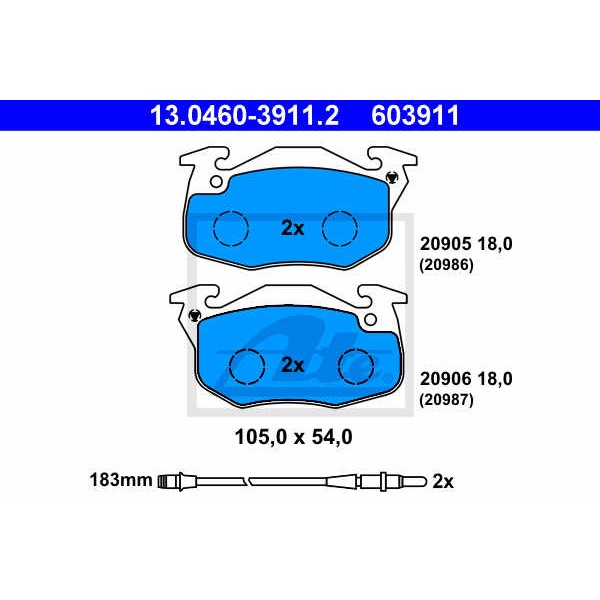 Слика на плочки ATE 13.0460-3911.2 за Renault Rapid Box 1.9 D (F40P, F40N, F40E) - 64 коњи дизел