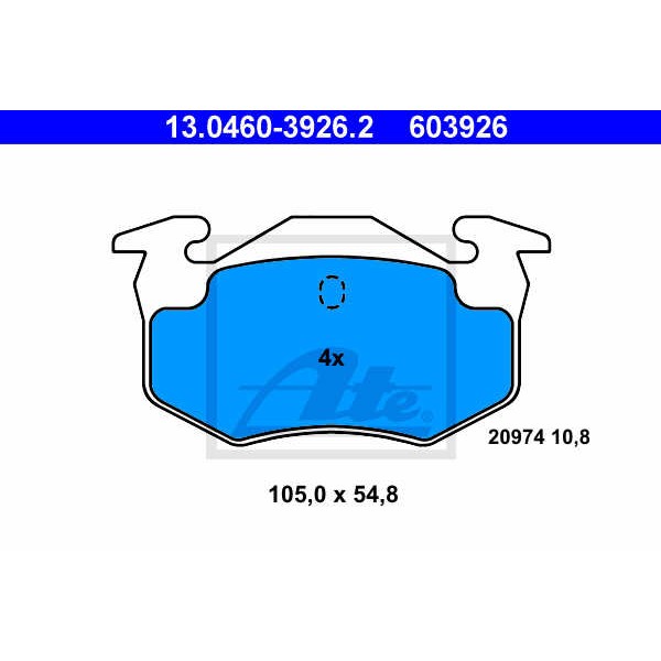 Слика на плочки ATE 13.0460-3926.2 за Renault Clio 2 1.2 LPG - 58 коњи Бензин/Автогаз (LPG)