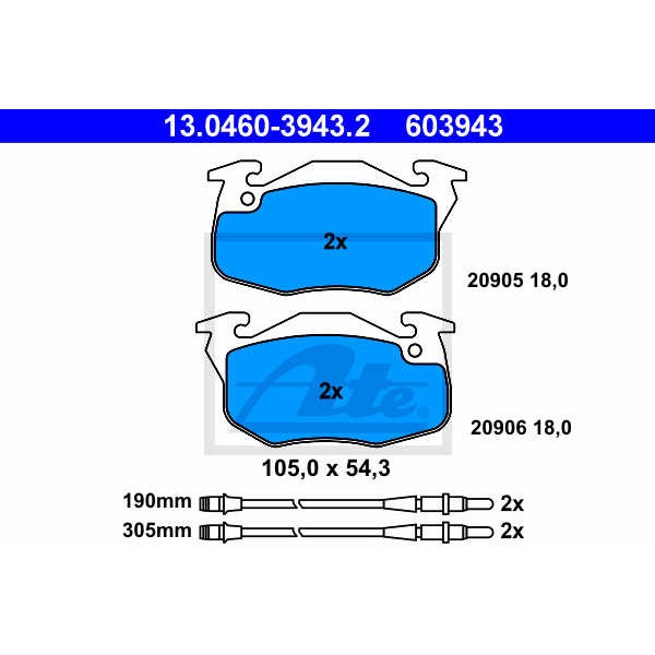 Слика на плочки ATE 13.0460-3943.2 за Peugeot 106 (1A,1C) 1.4 D - 50 коњи дизел