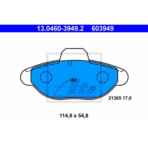 Слика на плочки ATE 13.0460-3949.2 за Fiat Cinquecento 170 0.9 i.e. (170AC) - 41 коњи бензин