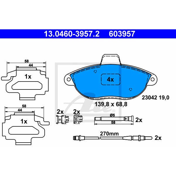 Слика на плочки ATE 13.0460-3957.2 за Citroen Synergie 22,U6 1.8 - 99 коњи бензин