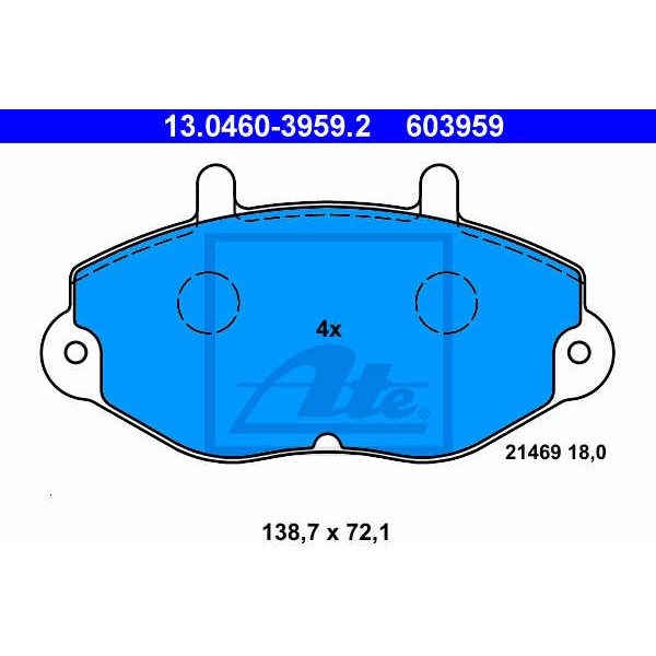 Слика на плочки ATE 13.0460-3959.2 за Ford Transit BUS (E) 1991 2.0 i (EBL, EDL, EGL, ESS, EUS) - 98 коњи бензин