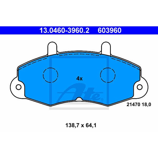 Слика на плочки ATE 13.0460-3960.2 за Ford Transit BOX (E) 1991 2.5 DI (EAS, EAL) - 80 коњи дизел