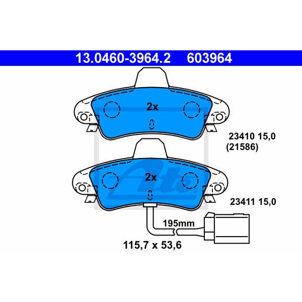 Слика на плочки ATE 13.0460-3964.2 за Ford Mondeo 1 Clipper (BNP) 1.8 i 16V 4x4 - 115 коњи бензин