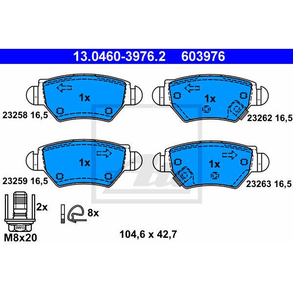 Слика на плочки ATE 13.0460-3976.2 за Opel Astra G Estate 1.6 - 84 коњи бензин