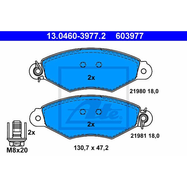 Слика на плочки ATE 13.0460-3977.2 за Nissan Kubistar Box 1.5 dCi - 61 коњи дизел