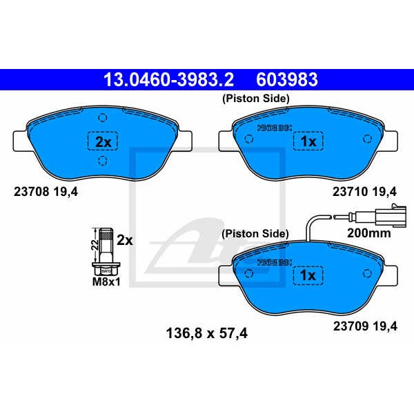 Слика на плочки ATE 13.0460-3983.2 за Fiat Bravo 198 1.9 D Multijet - 120 коњи дизел