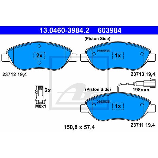 Слика на плочки ATE 13.0460-3984.2 за Alfa Romeo MITO (955) 1.4 Bifuel (955.AXG1A) - 120 коњи Бензин/Метан (CNG)