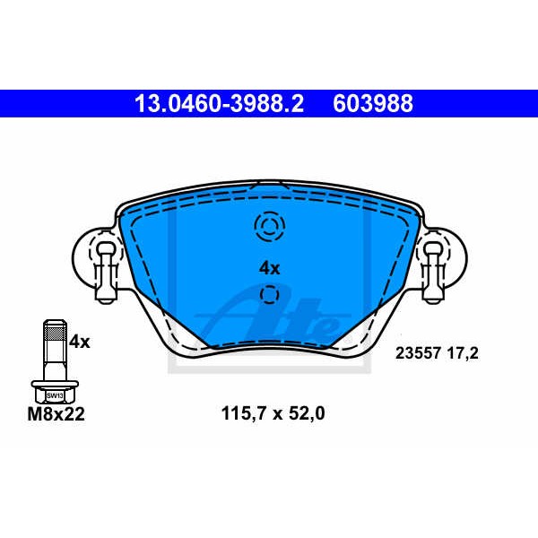 Слика на плочки ATE 13.0460-3988.2 за Ford Mondeo 3 Clipper (BWY) 2.5 V6 24V - 170 коњи бензин