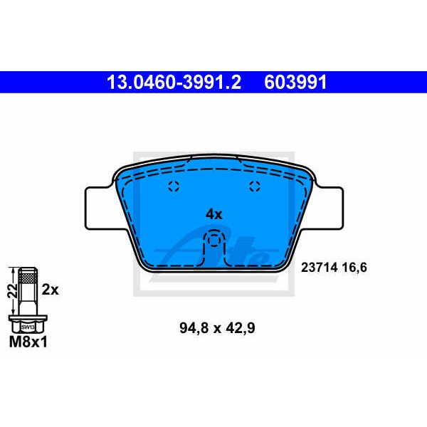 Слика на плочки ATE 13.0460-3991.2 за Alfa Romeo MITO (955) 0.9 - 105 коњи бензин