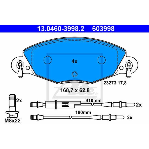 Слика на плочки ATE 13.0460-3998.2 за Citroen C5 DE Estate 3.0 V6 (DEXFXC, DEXFXF) - 207 коњи бензин