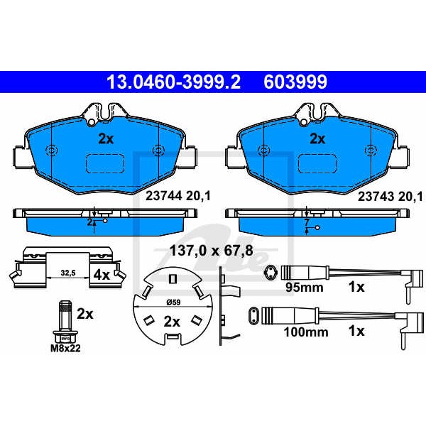 Слика на плочки ATE 13.0460-3999.2 за Mercedes E-class Saloon (w211) E 320 (211.065) - 224 коњи бензин