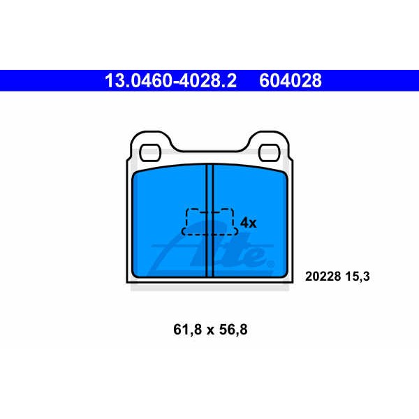 Слика на плочки ATE 13.0460-4028.2 за VW Passat 2 Sedan (B2,32b) 1.6 Alcool - 80 коњи алкохол