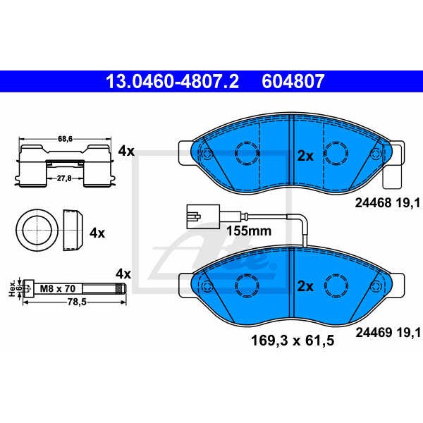 Слика на плочки ATE 13.0460-4807.2 за Citroen Jumper BUS 2.0 BlueHDi 160 - 163 коњи дизел