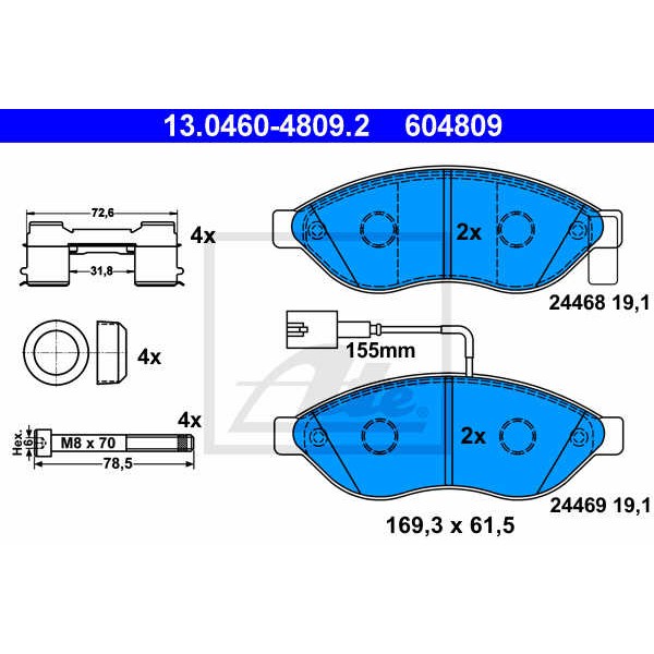 Слика на плочки ATE 13.0460-4809.2 за Fiat Ducato BOX 250 115 Multijet 2,0 D - 116 коњи дизел