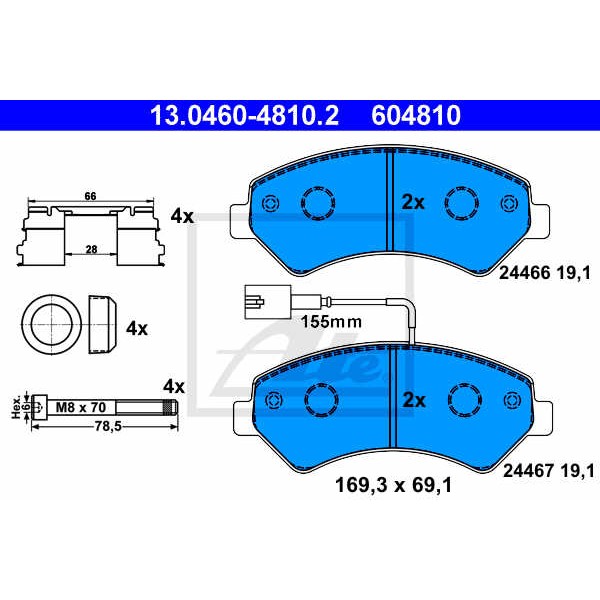 Слика на плочки ATE 13.0460-4810.2 за Citroen Jumper BUS 2.2 HDi 150 - 150 коњи дизел