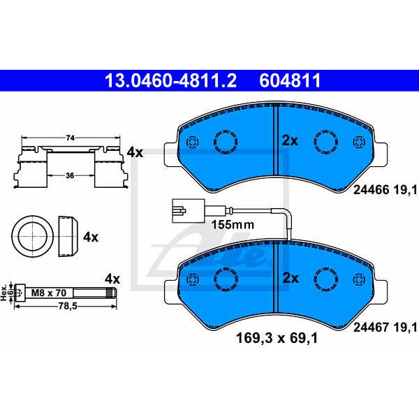 Слика на плочки ATE 13.0460-4811.2 за Citroen Relay VAN 2.2 HDi 110 - 110 коњи дизел