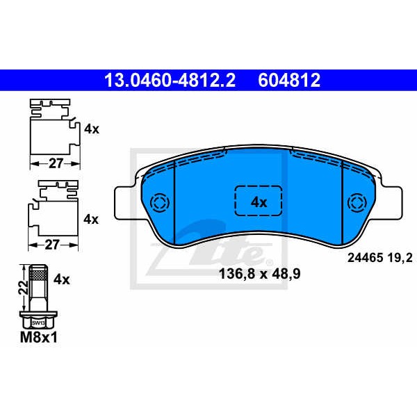 Слика на плочки ATE 13.0460-4812.2 за Fiat Ducato BOX 250 120 Multijet 2,3 D 4x4 - 120 коњи дизел