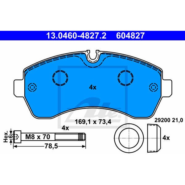 Слика на плочки ATE 13.0460-4827.2 за Mercedes Sprinter 5-t Box (906) 513 CDI (906.653, 906.655, 906.657) - 129 коњи дизел