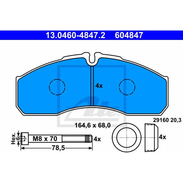 Слика на плочки ATE 13.0460-4847.2 за камион Iveco Daily 2 Bus Box 50 C 13 - 125 коњи дизел