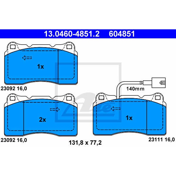 Слика на плочки ATE 13.0460-4851.2 за Alfa Romeo 159 Sedan 2.0 JTDM - 136 коњи дизел