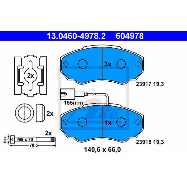 Слика на плочки ATE 13.0460-4978.2 за Citroen Jumper BUS 230P 2.5 TD - 103 коњи дизел