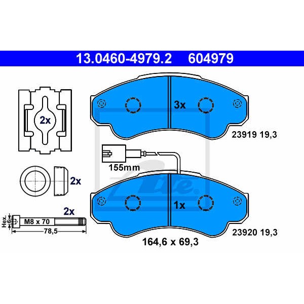 Слика на плочки ATE 13.0460-4979.2 за Citroen Jumper BUS 230P 2.5 TD - 103 коњи дизел