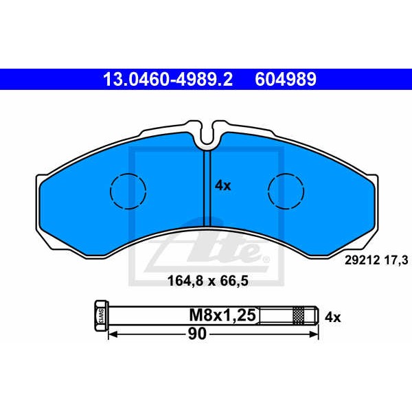 Слика на плочки ATE 13.0460-4989.2 за камион Iveco Daily 1 Box 35-10 (12974212, 12974217, 12974417) - 92 коњи дизел