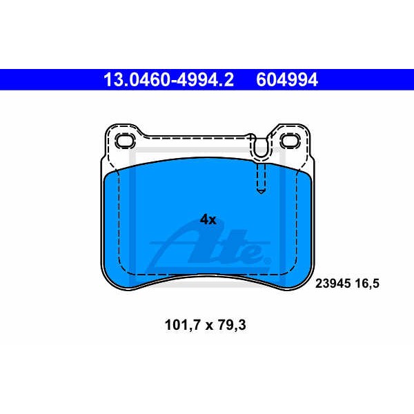 Слика на плочки ATE 13.0460-4994.2 за Mercedes CLK Convertible (a209) CLK 280 (209.454) - 231 коњи бензин