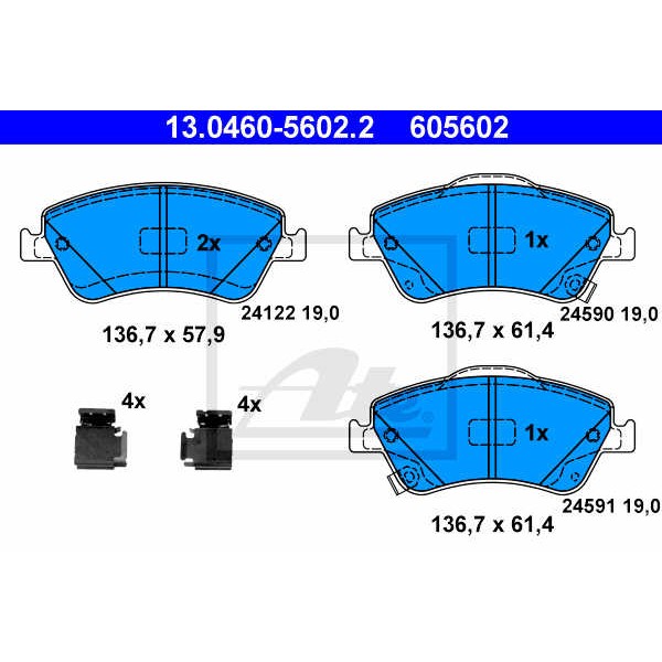 Слика на плочки ATE 13.0460-5602.2 за Toyota Corolla Sedan (E15) 1.3 VVT-i - 86 коњи бензин