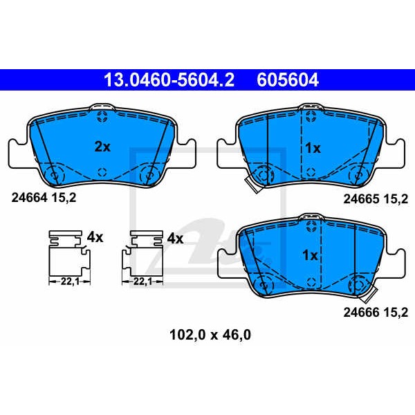 Слика на плочки ATE 13.0460-5604.2 за Toyota Auris (NZE18, ZRE18) 1.6 - 132 коњи бензин