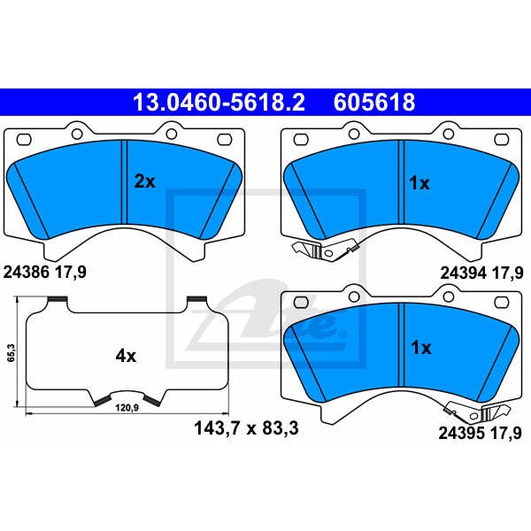 Слика на плочки ATE 13.0460-5618.2 за Toyota Land Cruiser (J7) 4.5 TD 24V 4x4 (VDJ76, VDJ78) - 205 коњи дизел