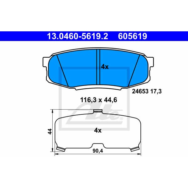 Слика на плочки ATE 13.0460-5619.2 за Toyota Land Cruiser (J7) 4.5 TD 24V 4x4 (VDJ76, VDJ78) - 205 коњи дизел