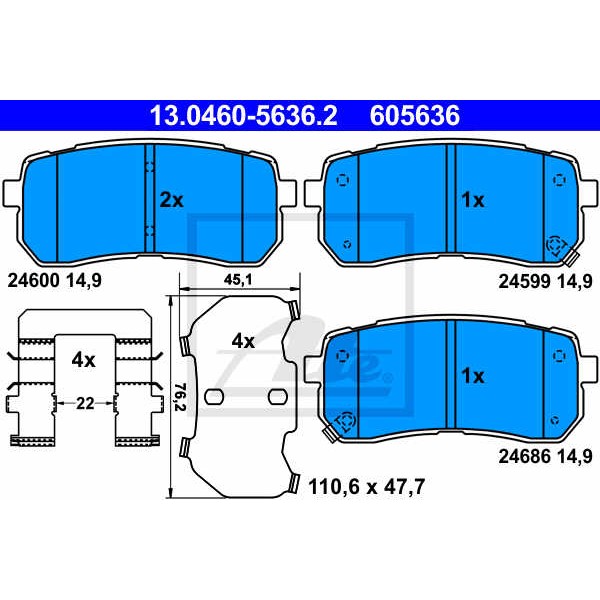 Слика на плочки ATE 13.0460-5636.2 за Hyundai H-1 Cargo 2.4 - 174 коњи бензин