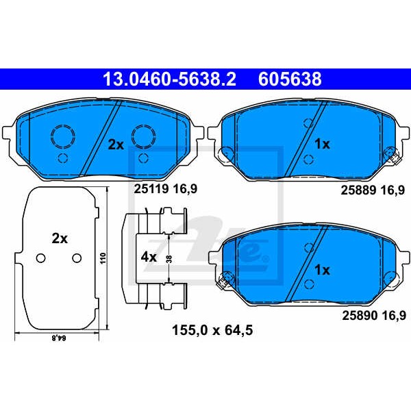 Слика на плочки ATE 13.0460-5638.2 за Hyundai ix55 3.0 V6 CRDi 4WD - 250 коњи дизел