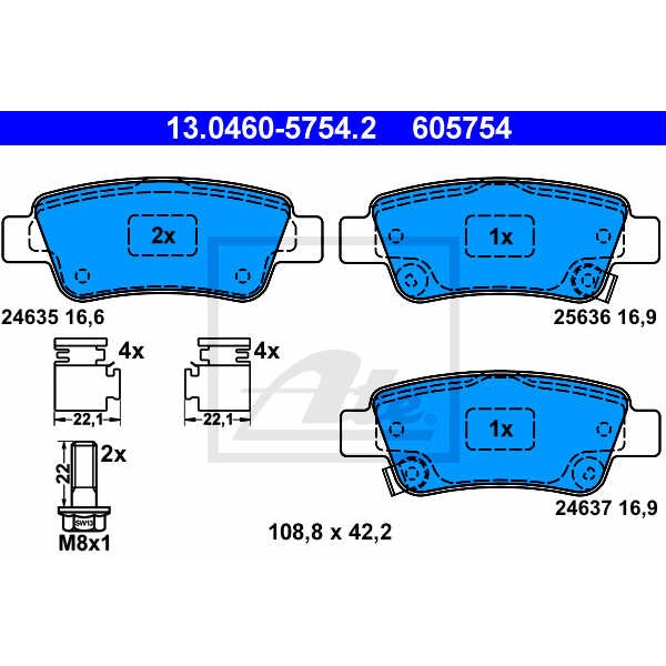 Слика на плочки ATE 13.0460-5754.2 за Honda CR-V 4 2.0 - 155 коњи бензин