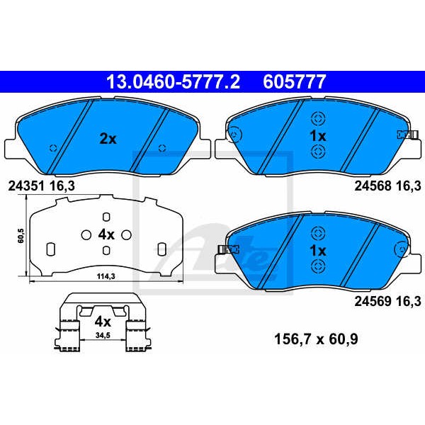 Слика на плочки ATE 13.0460-5777.2 за Kia Sorento (XM) 2.4 GDI 4WD - 192 коњи бензин