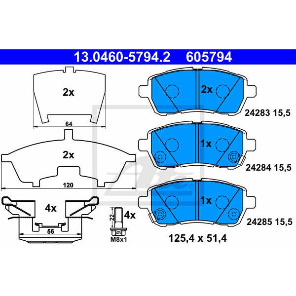 Слика на плочки ATE 13.0460-5794.2 за Suzuki Swift 4 (MZ,EZ) 1.2 - 90 коњи бензин