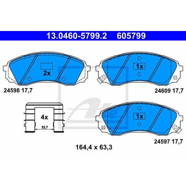 Слика на плочки ATE 13.0460-5799.2 за Hyundai H-1 Cargo 2.5 CRDI - 128 коњи дизел