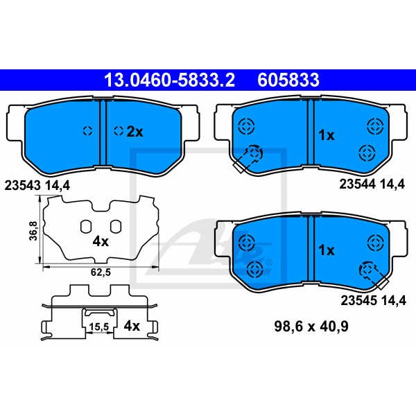 Слика на плочки ATE 13.0460-5833.2 за Hyundai Trajet (FO) 2.0 CRDi - 125 коњи дизел