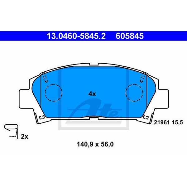 Слика на плочки ATE 13.0460-5845.2 за Toyota Avensis Saloon (T22) 1.6 VVT-i - 110 коњи бензин