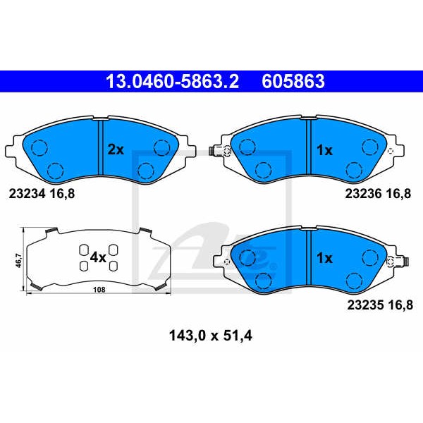 Слика на плочки ATE 13.0460-5863.2 за Daewoo Lacetti Hatchback KLAN 1.6 - 109 коњи бензин