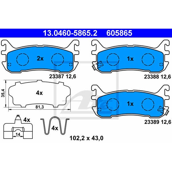 Слика на плочки ATE 13.0460-5865.2 за Mazda MX-5 (NA) 1.6 - 115 коњи бензин