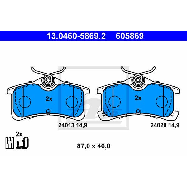 Слика на плочки ATE 13.0460-5869.2 за Toyota Avensis Liftback (T22) 1.6 VVT-i - 110 коњи бензин