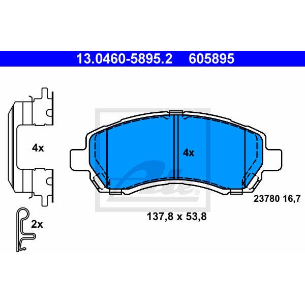 Слика на плочки ATE 13.0460-5895.2 за Subaru Legacy 2 (BD,BG) 2.2 i 4WD - 131 коњи бензин