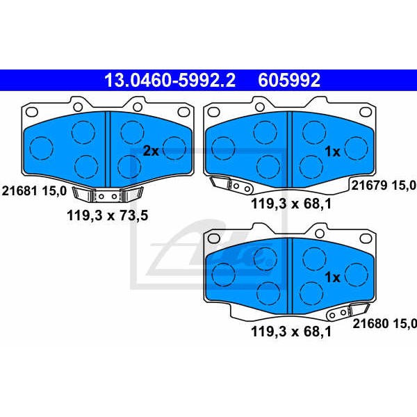 Слика на плочки ATE 13.0460-5992.2 за Toyota Land Cruiser (J7) 3.5 D 4x4 (PZJ75, PZJ70) - 116 коњи дизел