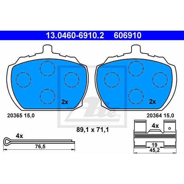 Слика на плочки ATE 13.0460-6910.2 за Ford Transit Platform (T) 2.5 D (TTL, TTS, TUL, TUS, TTE) - 68 коњи дизел