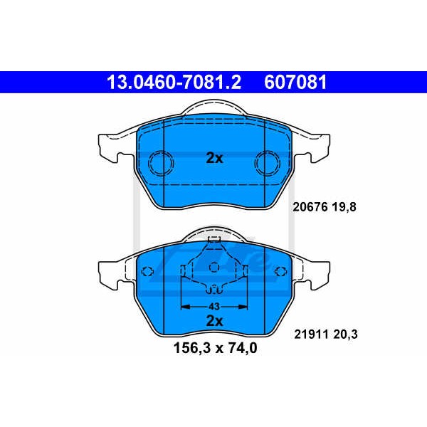 Слика на плочки ATE 13.0460-7081.2 за Audi A3 (8L1) S3 - 224 коњи бензин