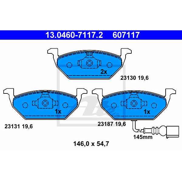 Слика на плочки ATE 13.0460-7117.2 за Audi A3 Sportback (8PA) 1.8 TFSI - 160 коњи бензин