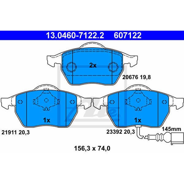 Слика на плочки ATE 13.0460-7122.2 за Seat Toledo 2 Saloon (1M2) 2.3 V5 - 150 коњи бензин